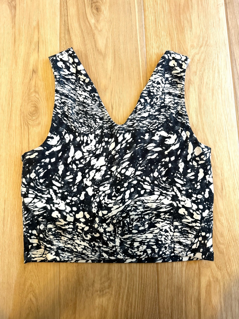 Navy White Abstract Longline Sports Bra Crop Top Tank Top Move Theology Medium